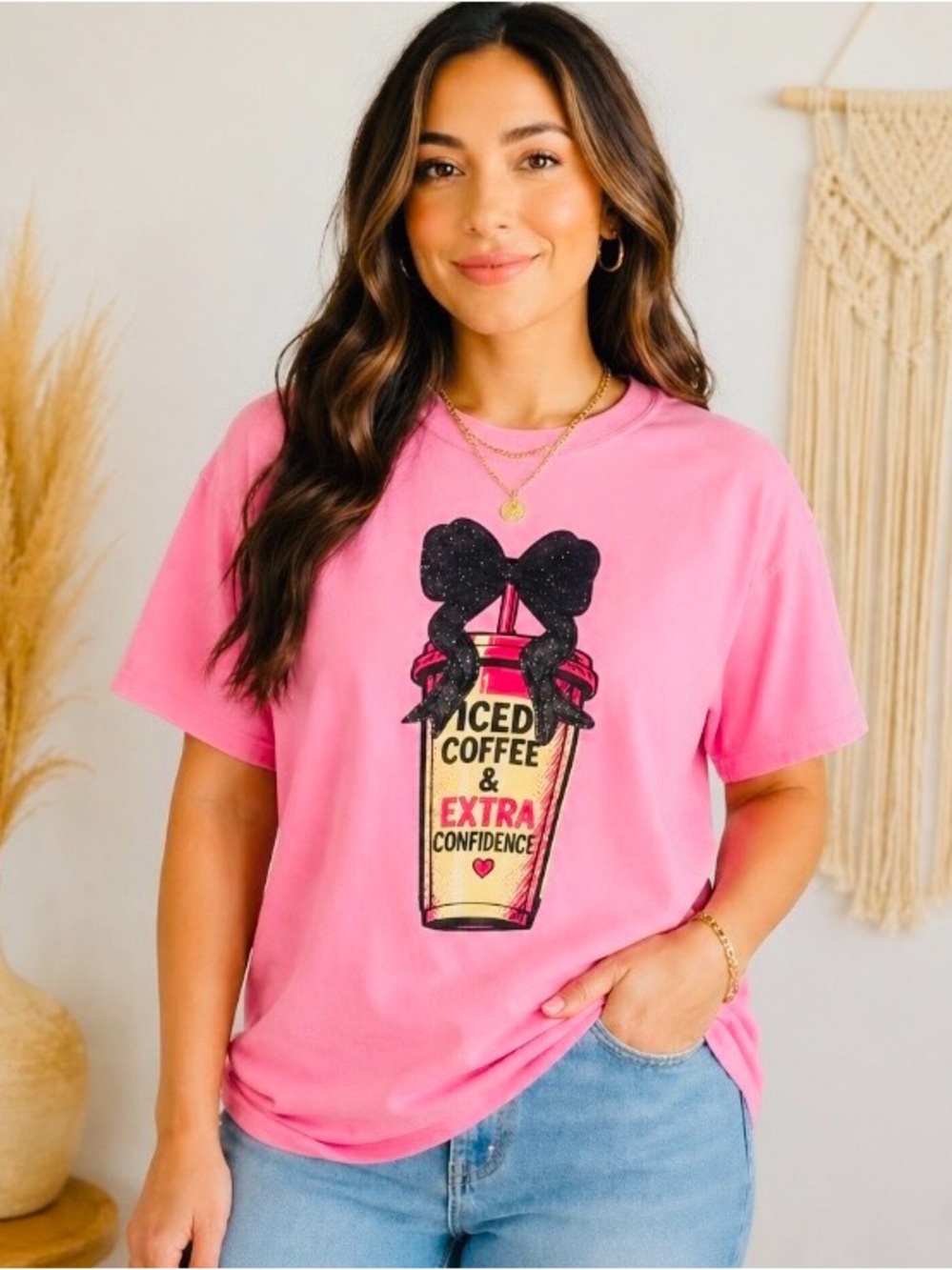 Comfort Colors Pink Graphic Tee with Glitter Detail